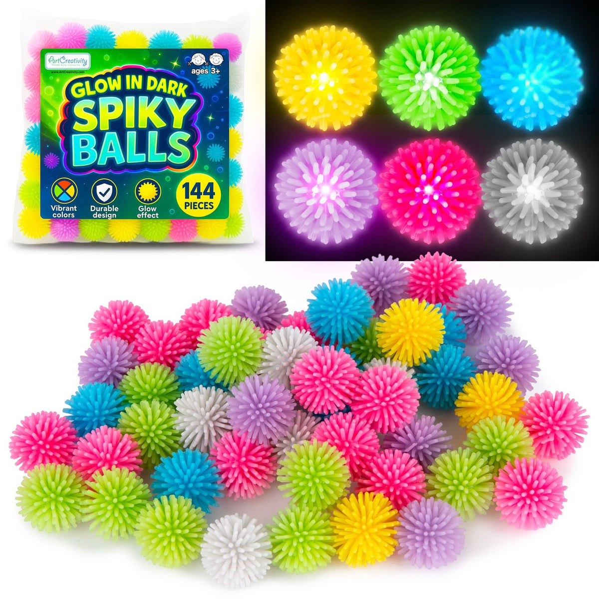 ArtCreativity 144 pack spiky balls packaging for group play
