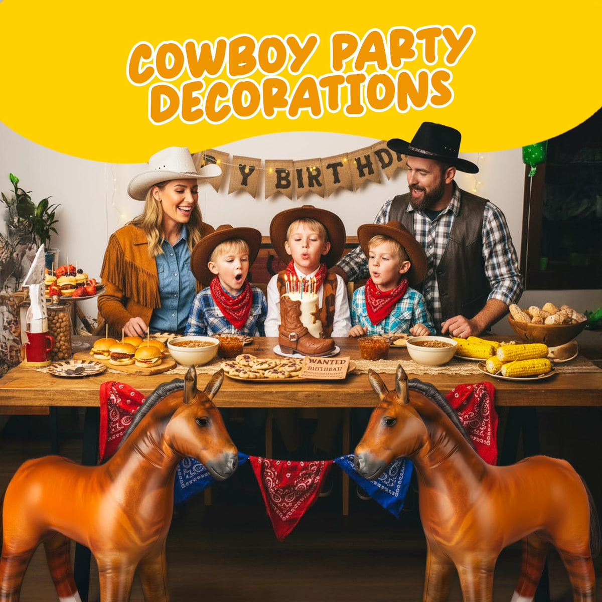 ArtCreativity brown inflatable horse as decor backdrop for Western-themed venues and events.