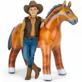 ArtCreativity 38-inch inflatable brown horse, side view, ideal for rodeo decor and photo ops.