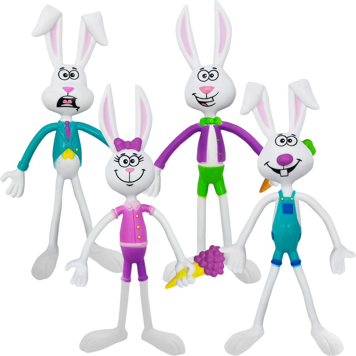 ArtCreativity bendable Easter bunny figurines, eight soft bunnies, ideal Easter basket fillers and stress-relief toys.
