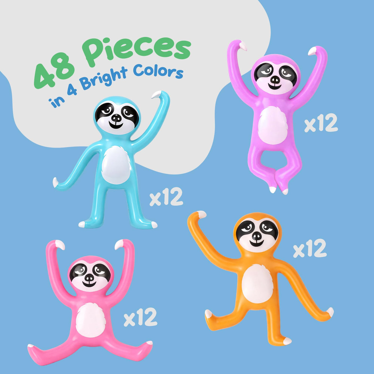 Close-up of ArtsCreativity bendable sloth with colorful limbs for fidgety hands.