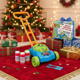 ArtCreativity bubble lawn mower emits gear-like sounds for imaginative play.