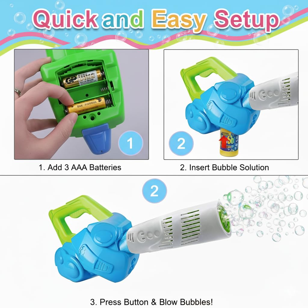 ArtCreativity Bubble Leaf Blower design features a battery compartment for quick setup.