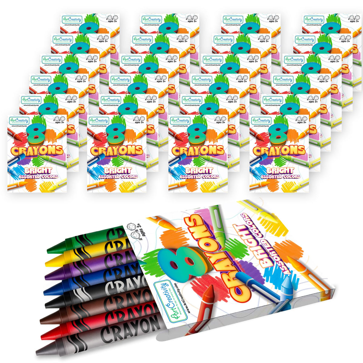 ArtCreativity bulk crayons in a 192-count box for classroom creativity.