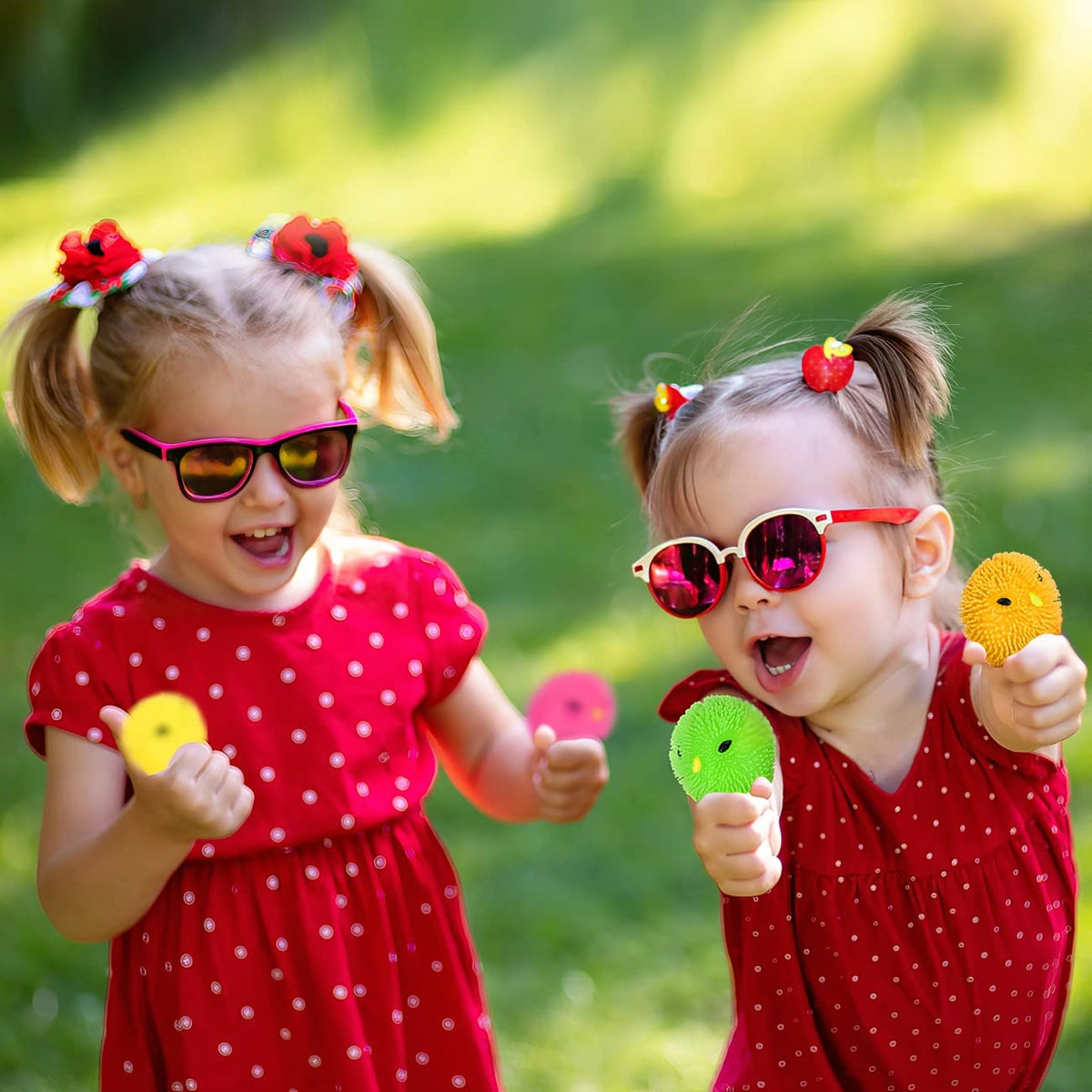 Soft spikes and squeezable body provide tactile fun for kids.
