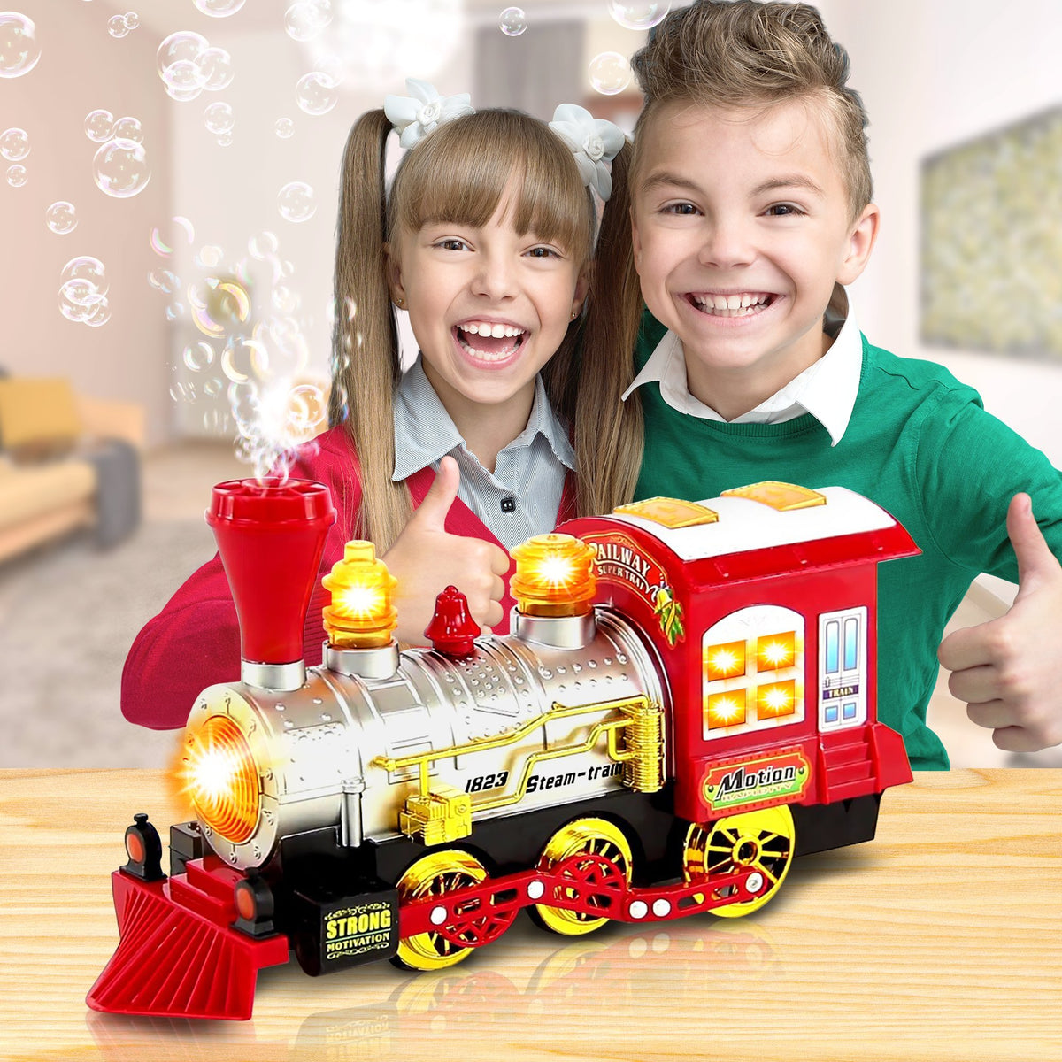 ArtCreativity Christmas Train lights and sounds enhance holiday play.