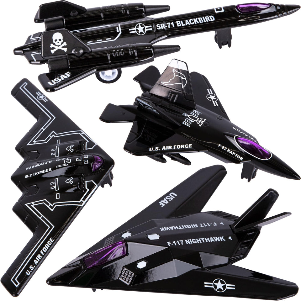 ArtCreativity diecast stealth bomber set with four jets for imaginative play.