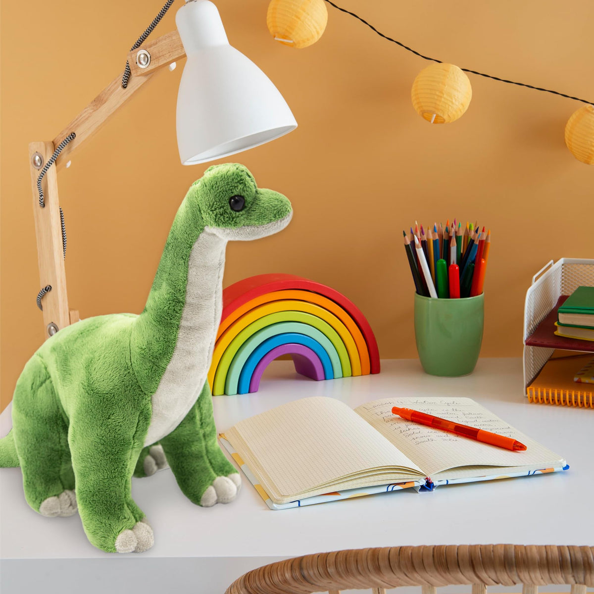 ArtCreativity brachiosaurus plush toy adds charm to a toddler's nursery shelf