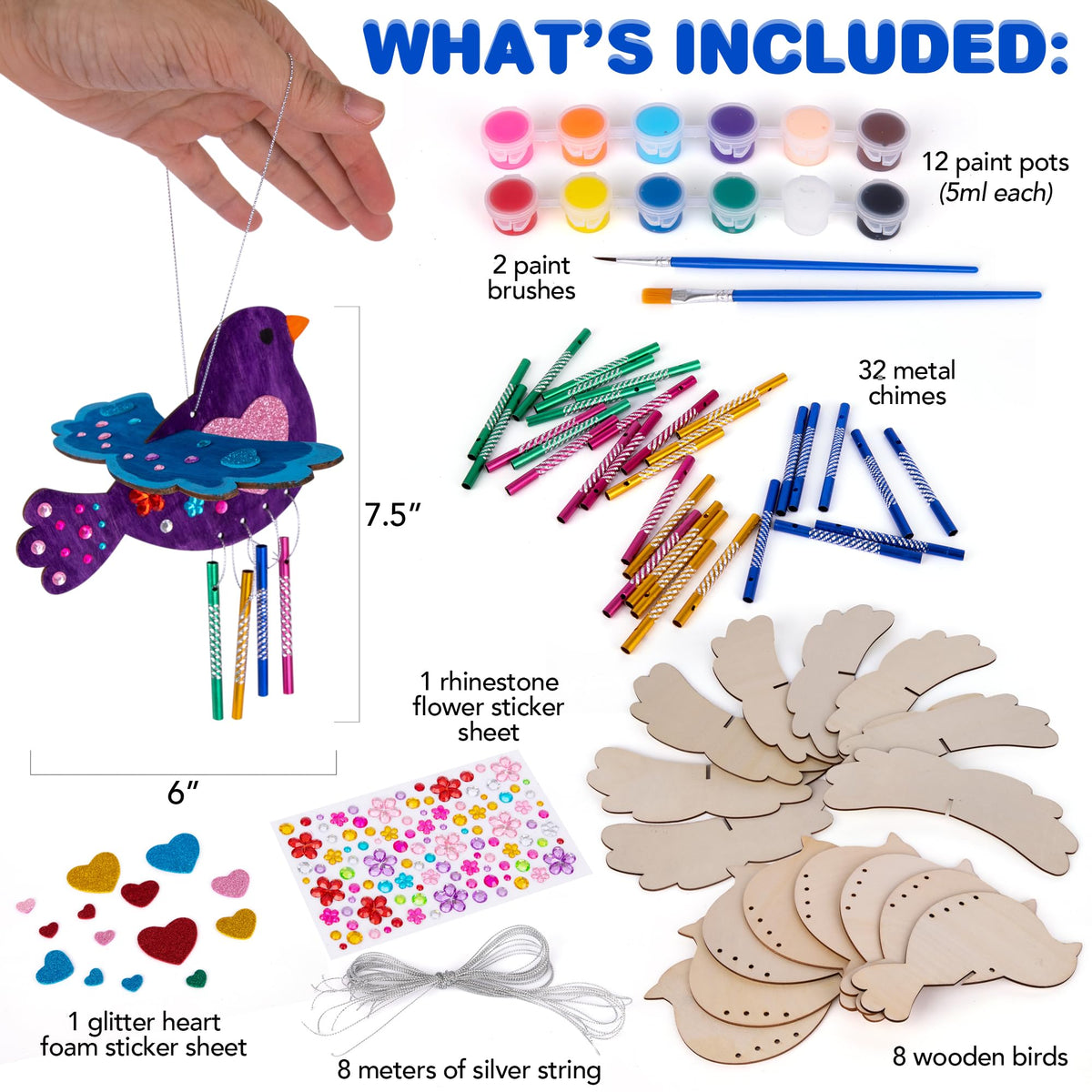 Kids painting wooden birds in ArtCreativity wind chime kit