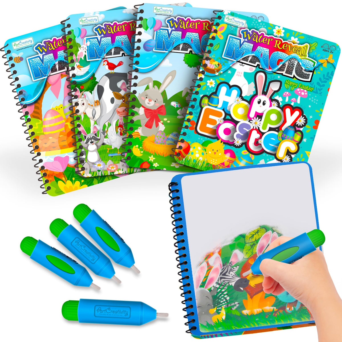 ArtCreativity Easter water coloring book 4-pack with markers for mess-free creative play.