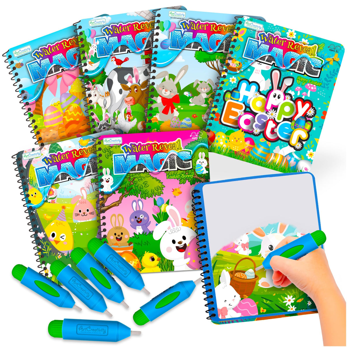 ArtCreativity Easter water coloring books six-pack for toddlers, mess-free coloring.