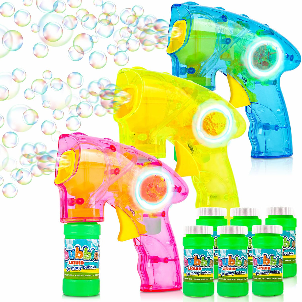 ArtCreativity friction-powered light-up bubble blaster set for kids' outdoor night play.