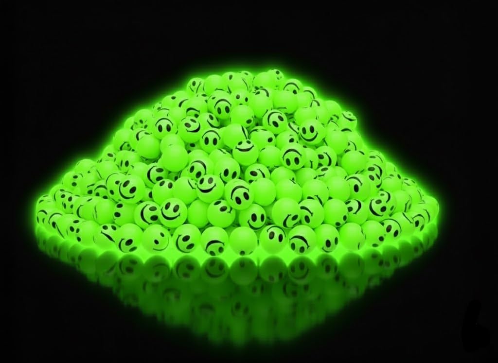 ArtCreativity glow-in-the-dark smiley bouncing ball shines brightly for night party fun.