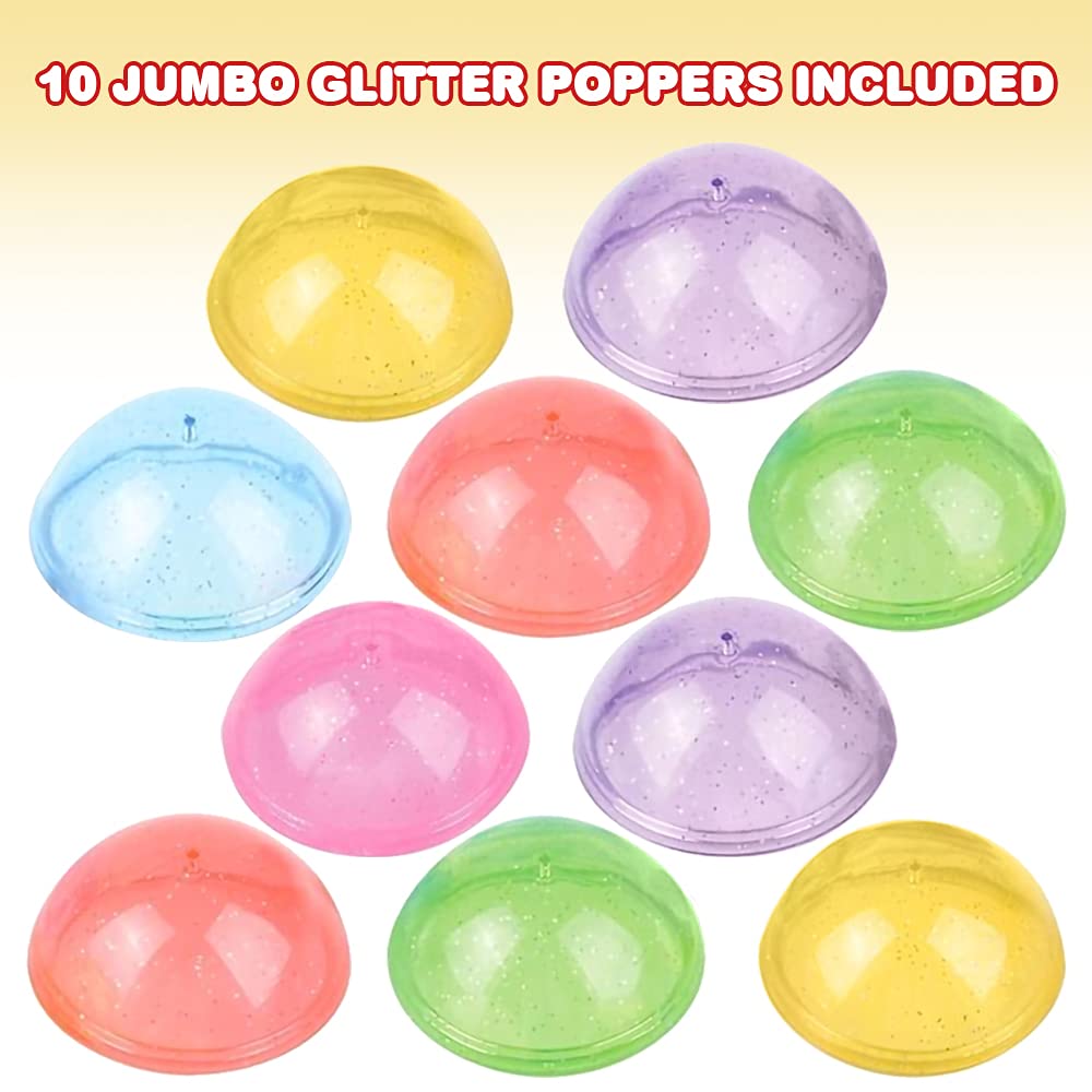 ArtCreativity jumbo glitter poppers on a table showcase vibrant colors for play.