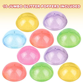 ArtCreativity jumbo glitter poppers on a table showcase vibrant colors for play.