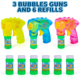 ArtCreativity LED bubble guns glow while spraying colorful bubbles for safe, easy entertainment.