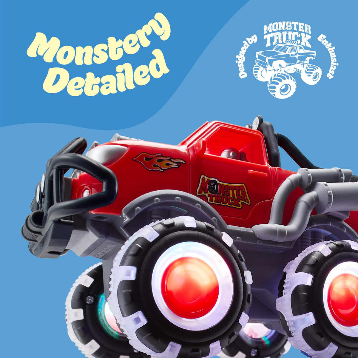 ArtCreativity exclusive design features red, blue, and yellow trucks.