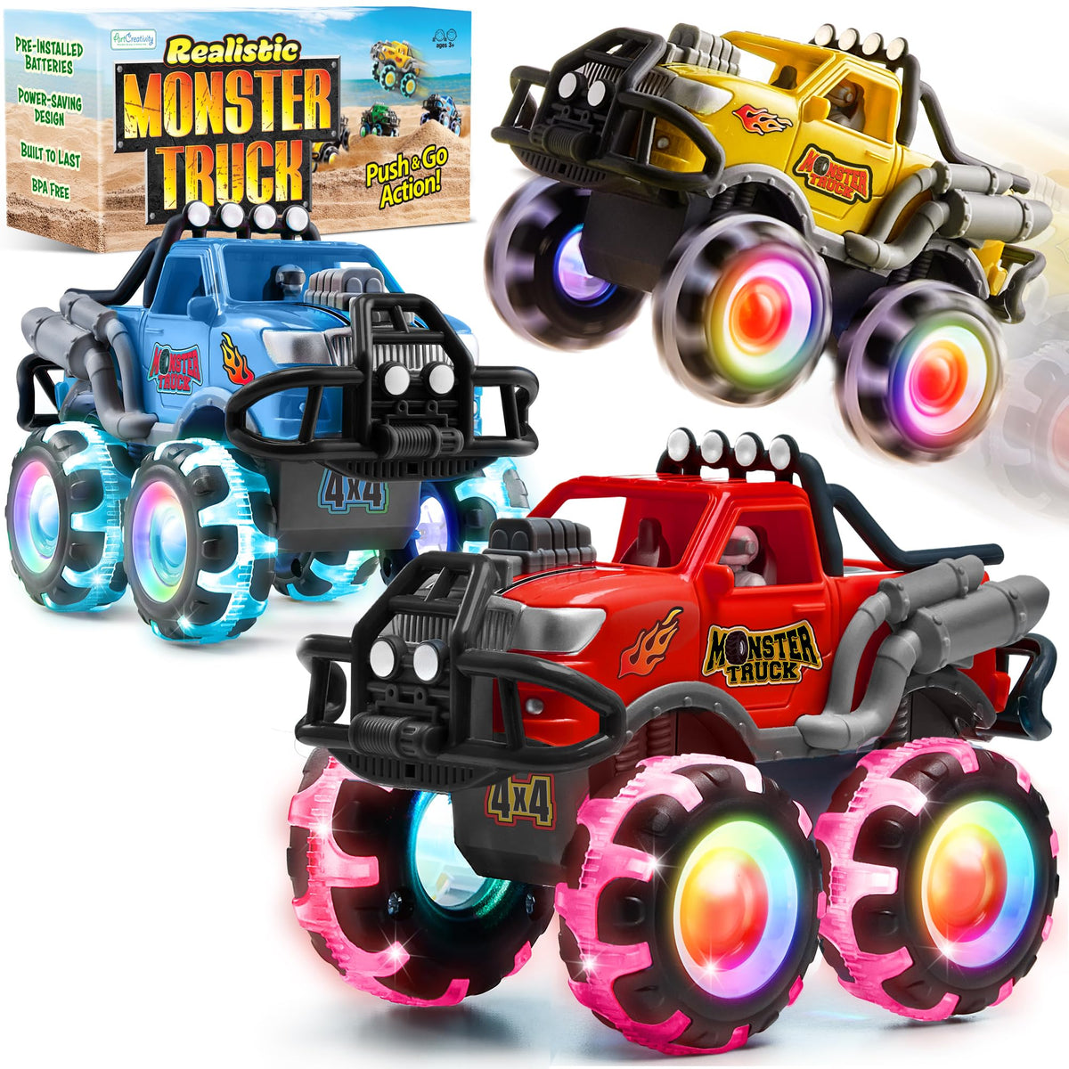 ArtCreativity monster truck with light-up wheels sparks nighttime play and excitement.