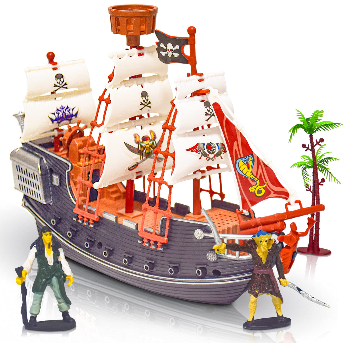 ArtCreativity pirate boat ship with colorful sails for imaginative play.