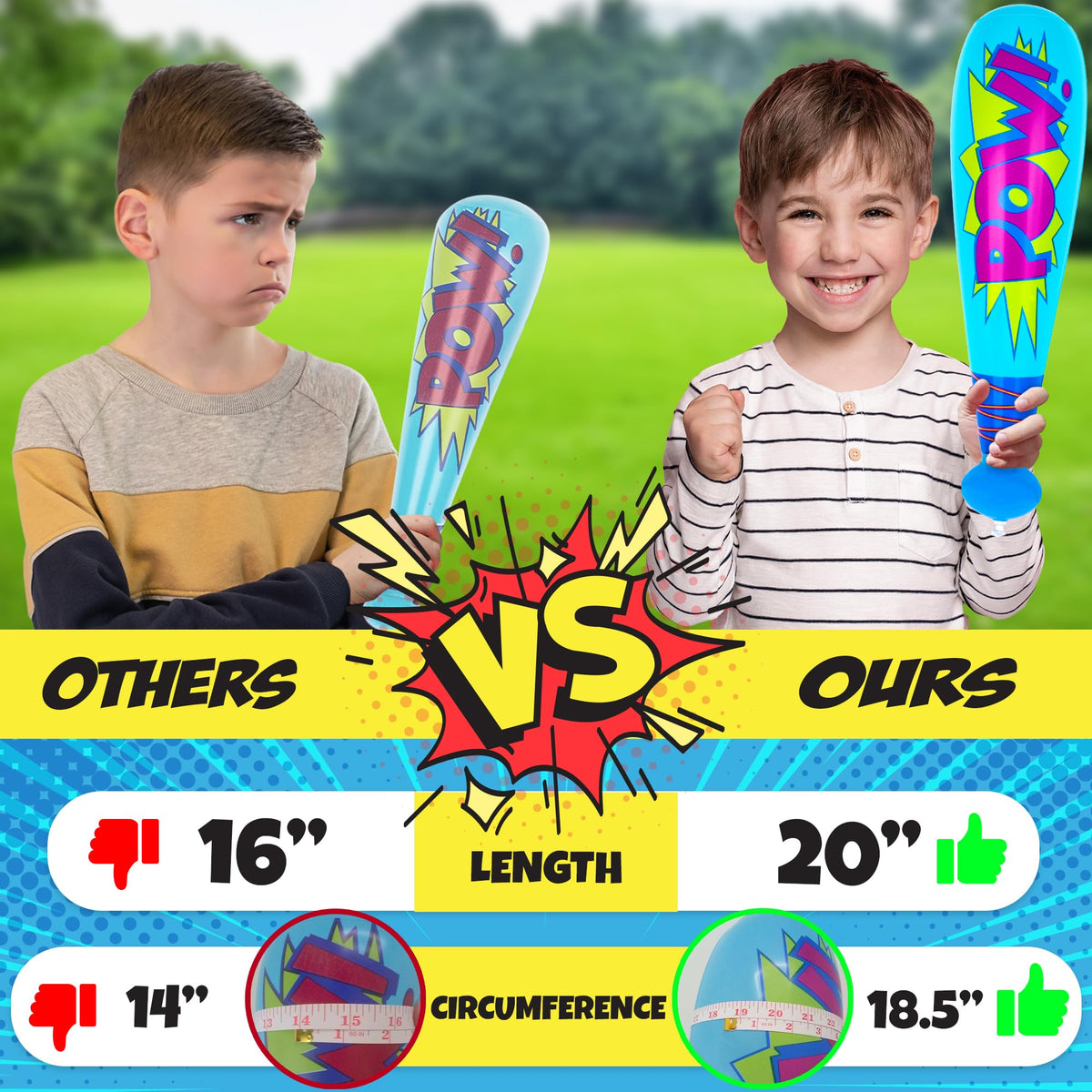 ArtCreativity Pow inflatable baseball bats in blue for energetic outdoor fun