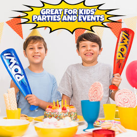 ArtCreativity Pow inflatable baseball bats in action during a superhero-themed party