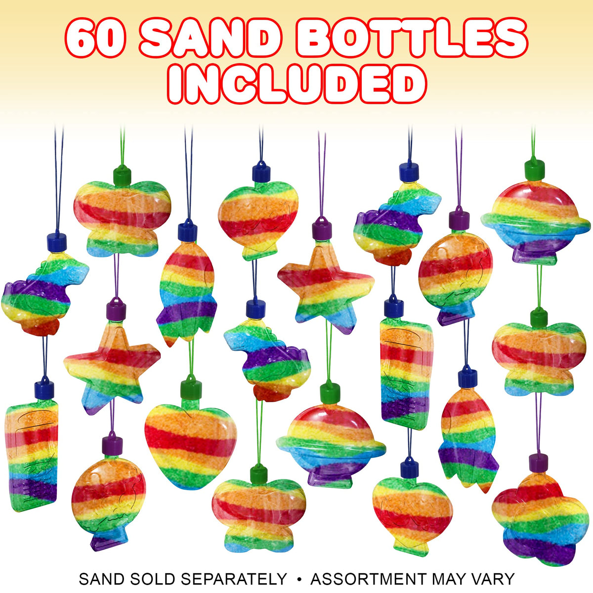 ArtCreativity sand art bottle necklaces with varied designs for imaginative play.