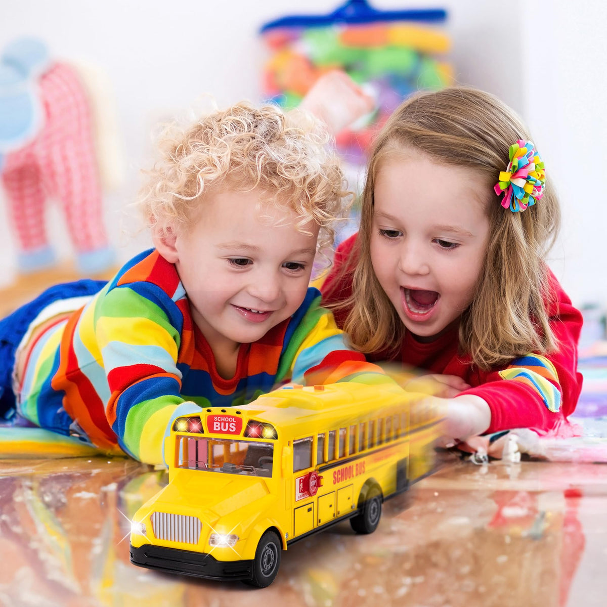 ArtCreativity yellow bus toy side door opens for immersive entry play