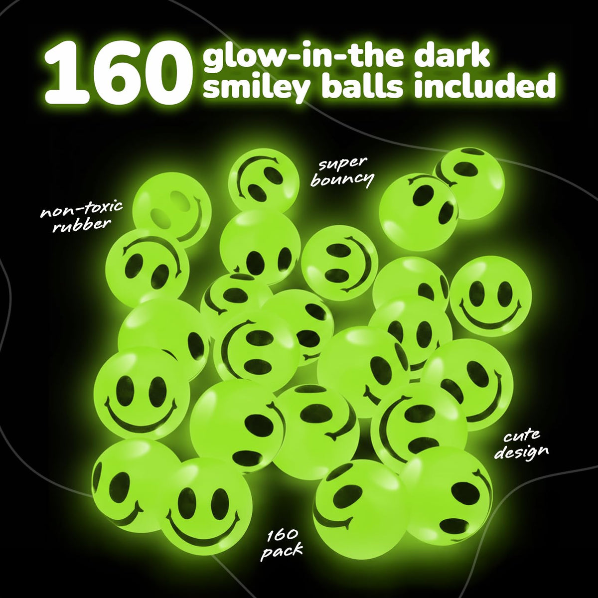 ArtCreativity smiley-face bouncing ball glows when lit, perfect as a party favor.