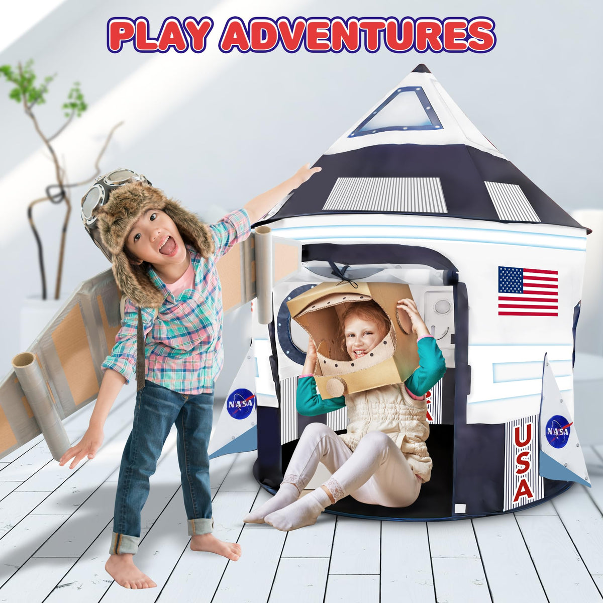 ArtCreativity Space Tent interior shows 53-inch height for kids to stand.