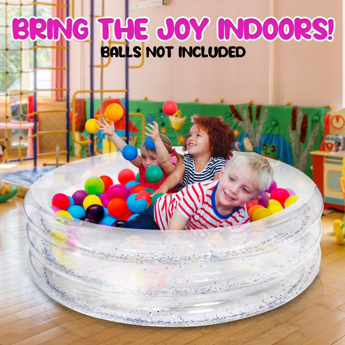 ArtCreativity Sparkly pool features multiple valves for quick inflation and fast storage.