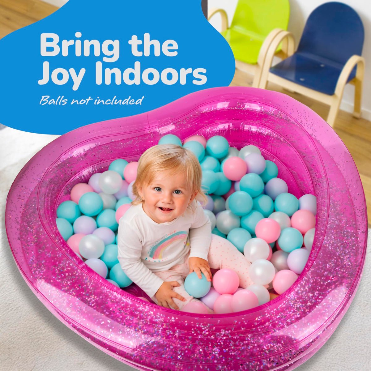 ArtCreativity Sparkly Kiddie Pool three valves for quick inflation and storage