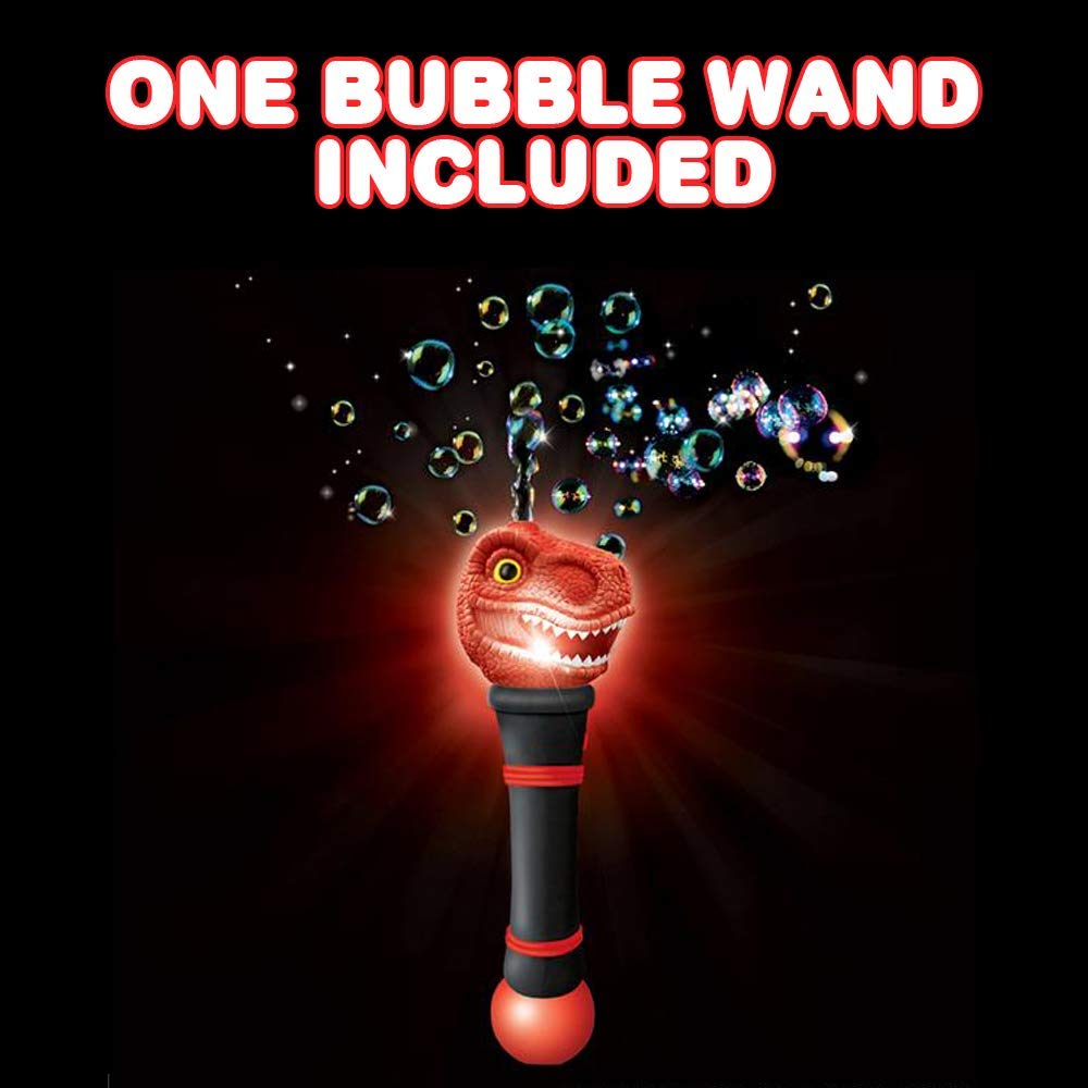 ArtCreativity T-Rex bubble wand shows LED effects during bubbly adventures for visual delight.
