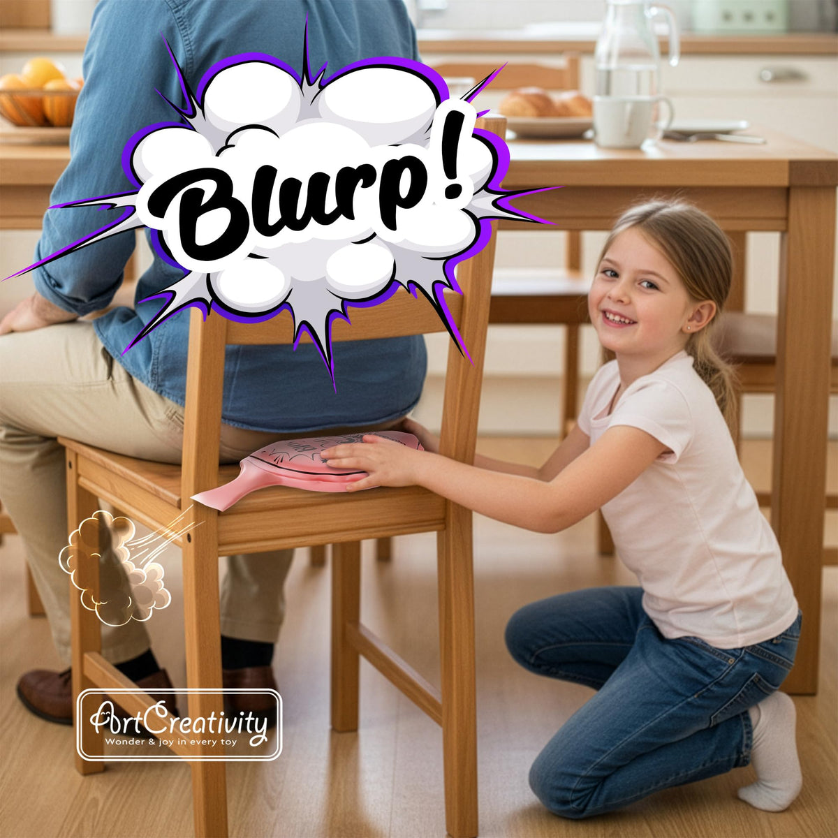 ArtCreativity 7-inch whoopie cushion inflates automatically for quick, repeated pranks