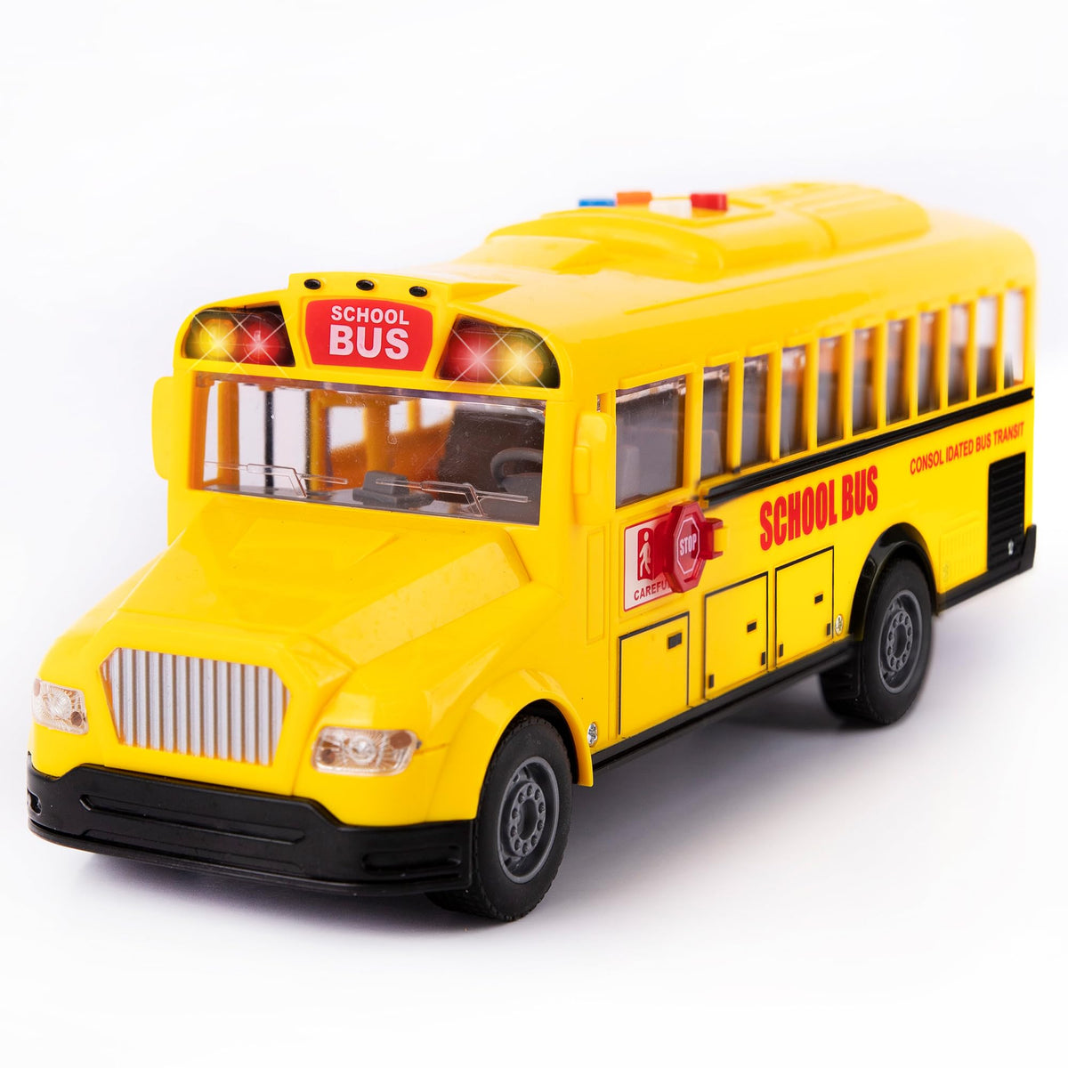 ArtCreativity yellow school bus toy with flashing lights for imaginative play