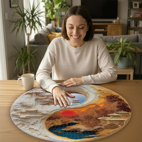 Artipuz snowy pines and serene pavilions scene offering a calming puzzle experience.