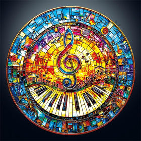 Artipuz stained-glass piano puzzle: vibrant music-inspired design for family nights.