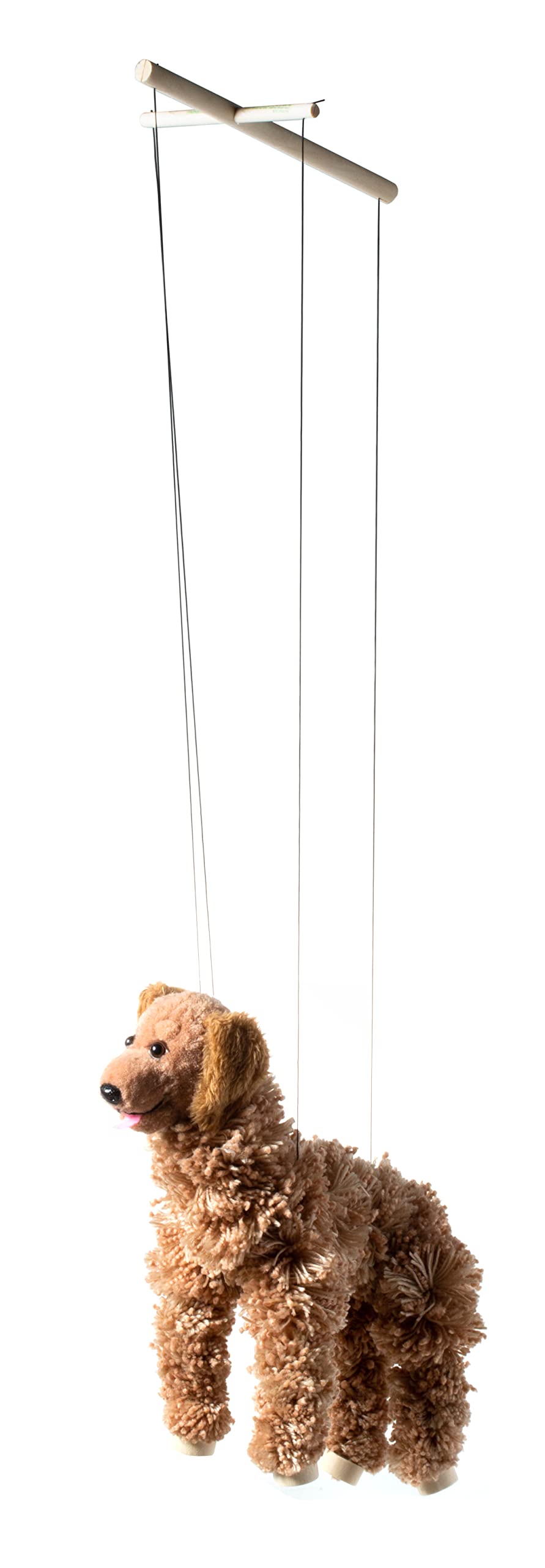 Artisan Owl marionette in hand demonstrates puppeteering gestures.