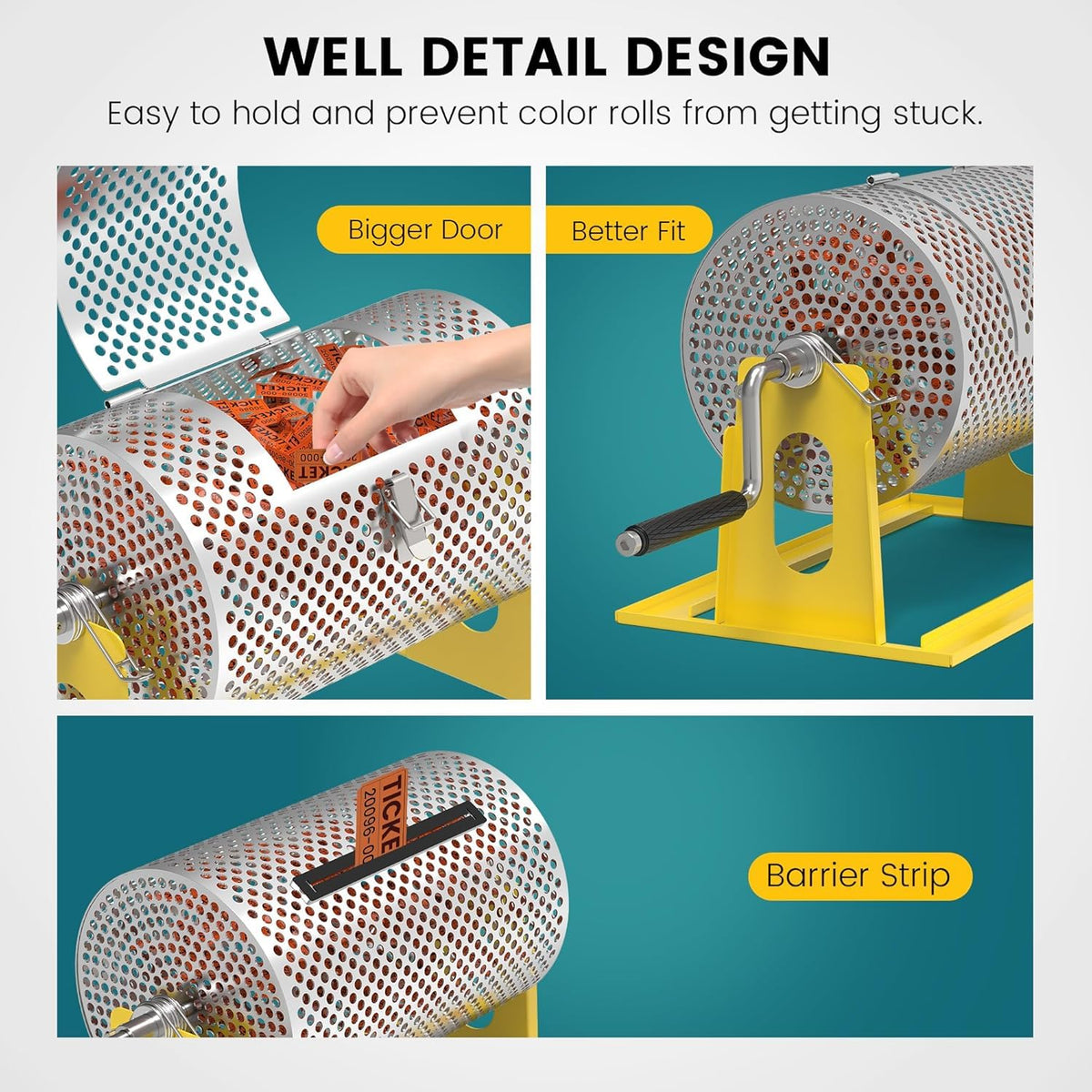 Artispin raffle drum wide opening for easy ticket handling
