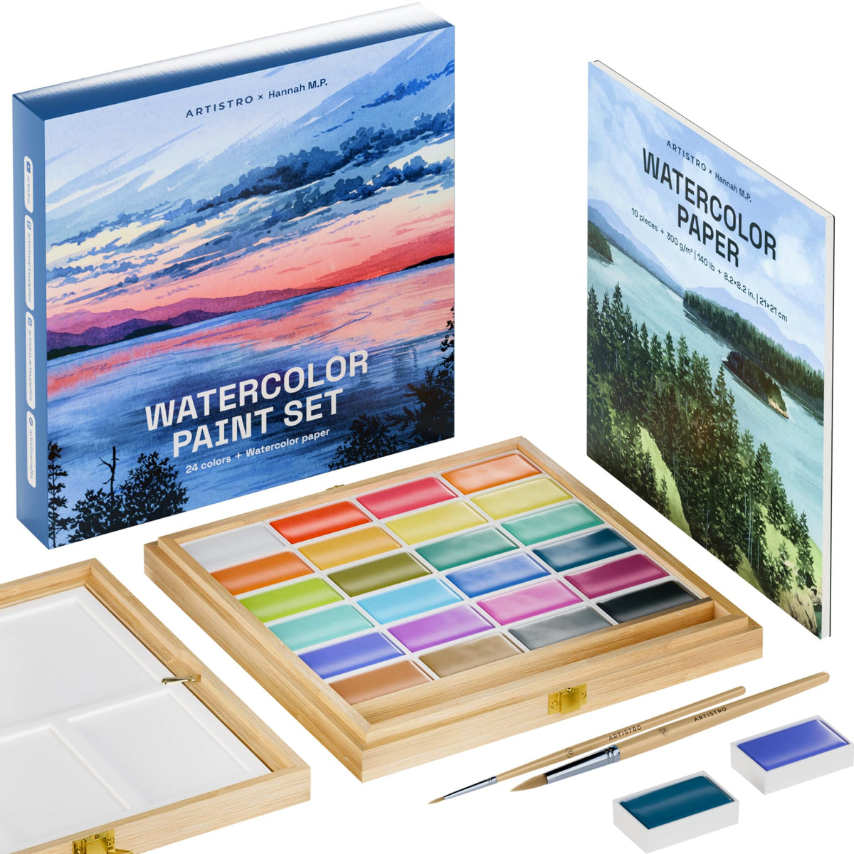 ARTISTRO Hannah M.P bamboo box opens to reveal 24 vibrant colors for professional blending