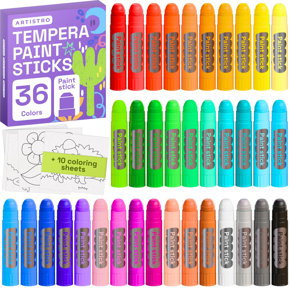 ARTISTRO tempera paint sticks twist design for easy, mess-free coloring for kids.