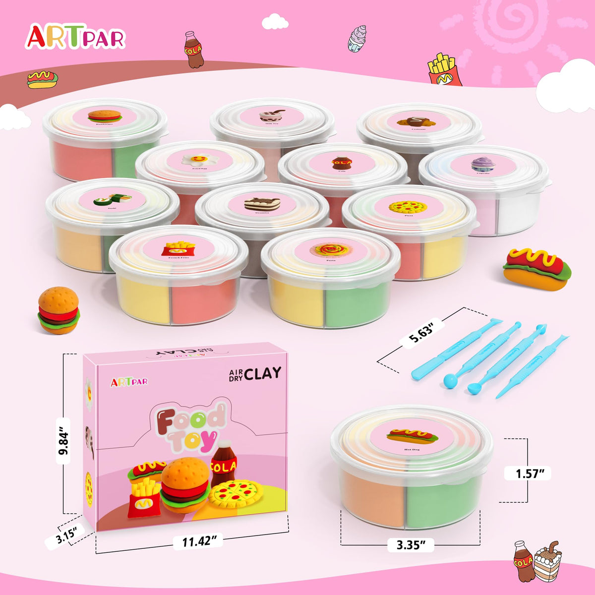 ARTPAR Air Dry Clay cola bottle design—vibrant colors, safe play for kids.