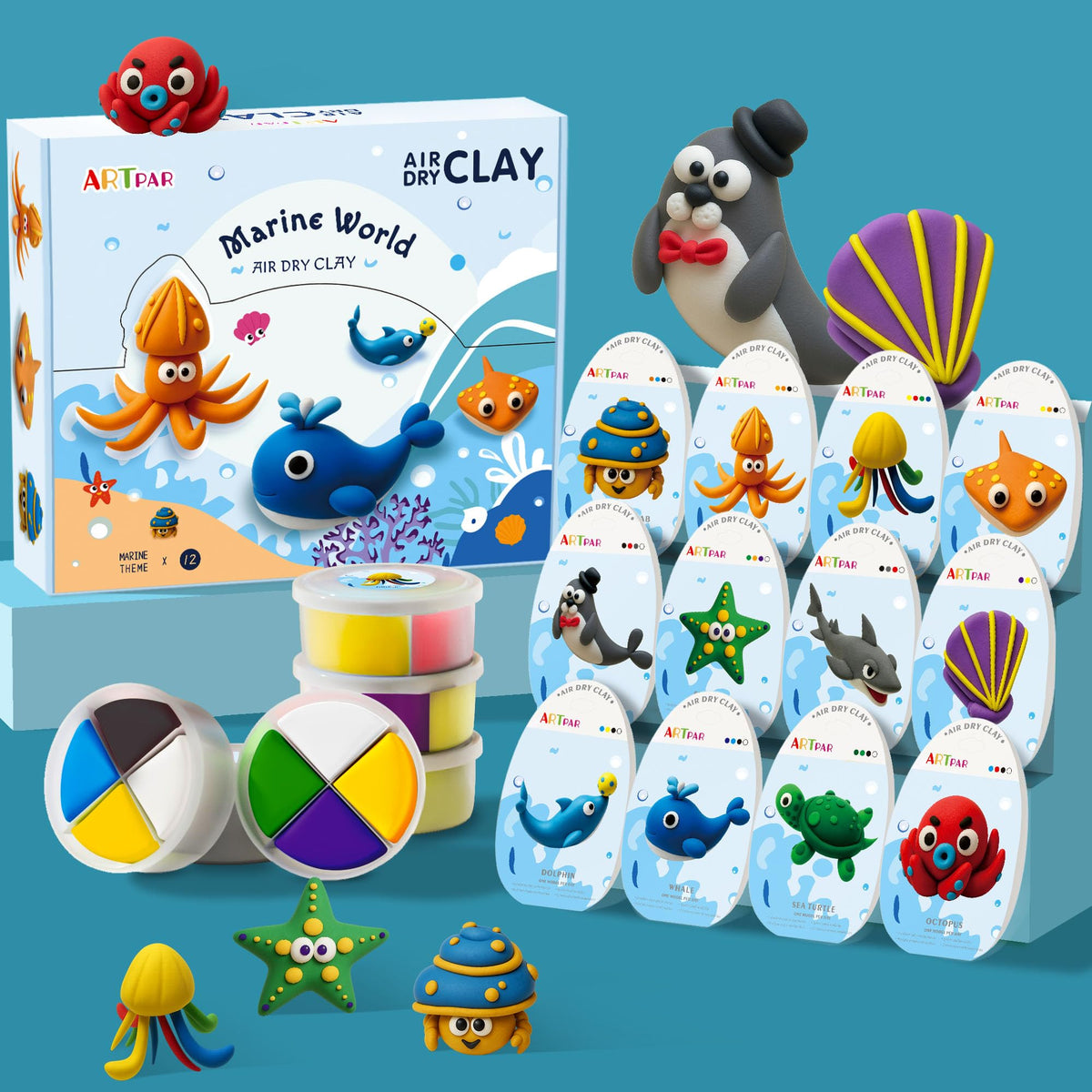 ARTPAR air-dry clay kit marine animals – kid-friendly modeling for imaginative play and fine motor skills.