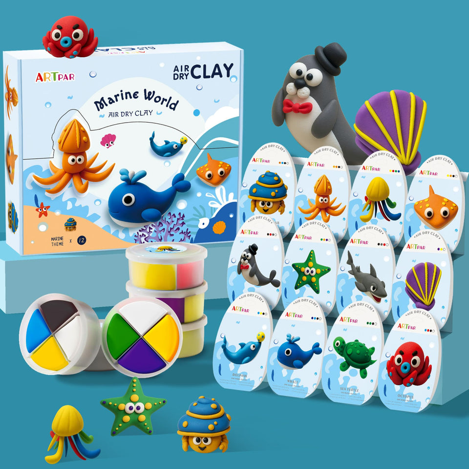 ARTPAR air-dry clay kit marine animals – kid-friendly modeling for imaginative play and fine motor skills.