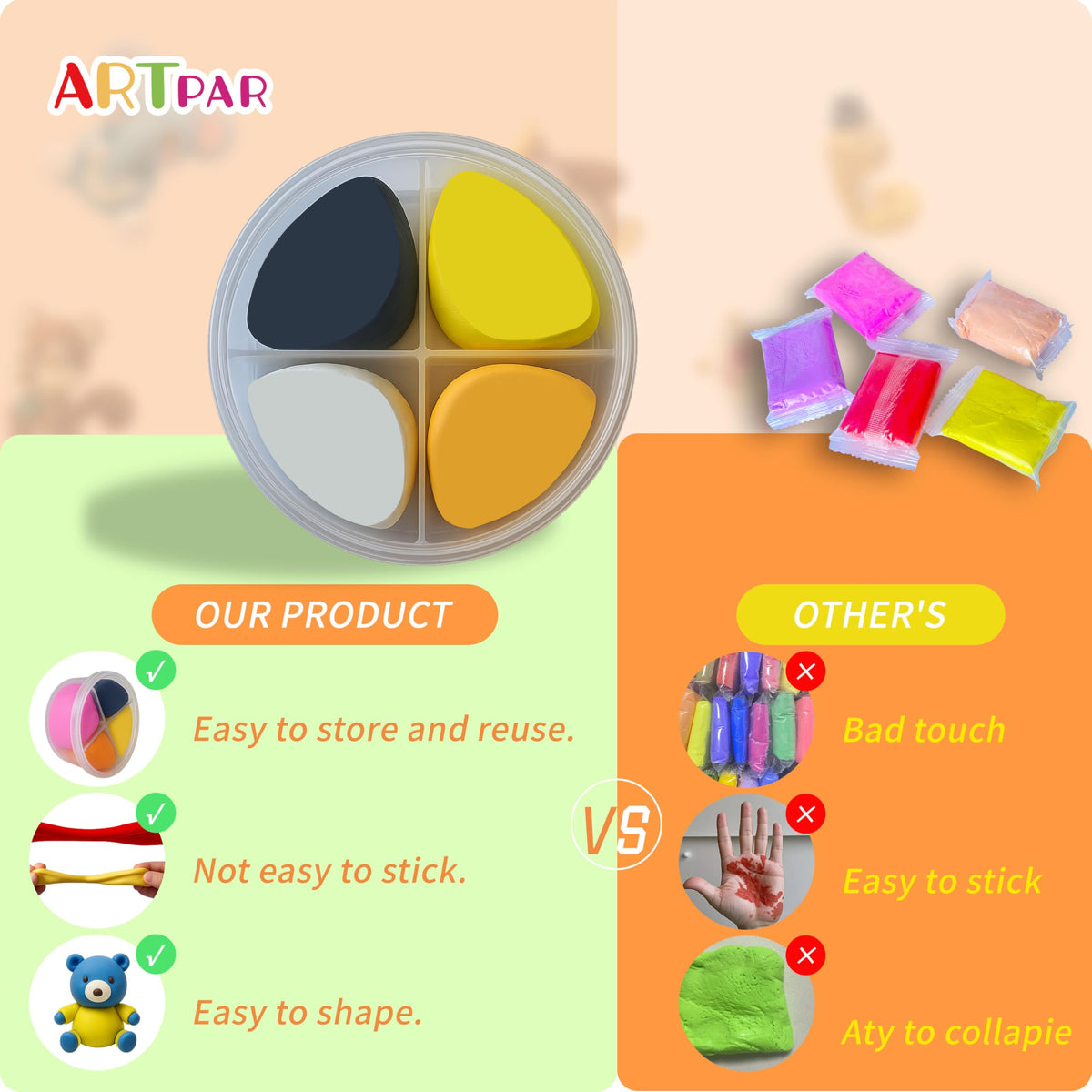 Soft non-stick clay stays smooth for hours of shaping.