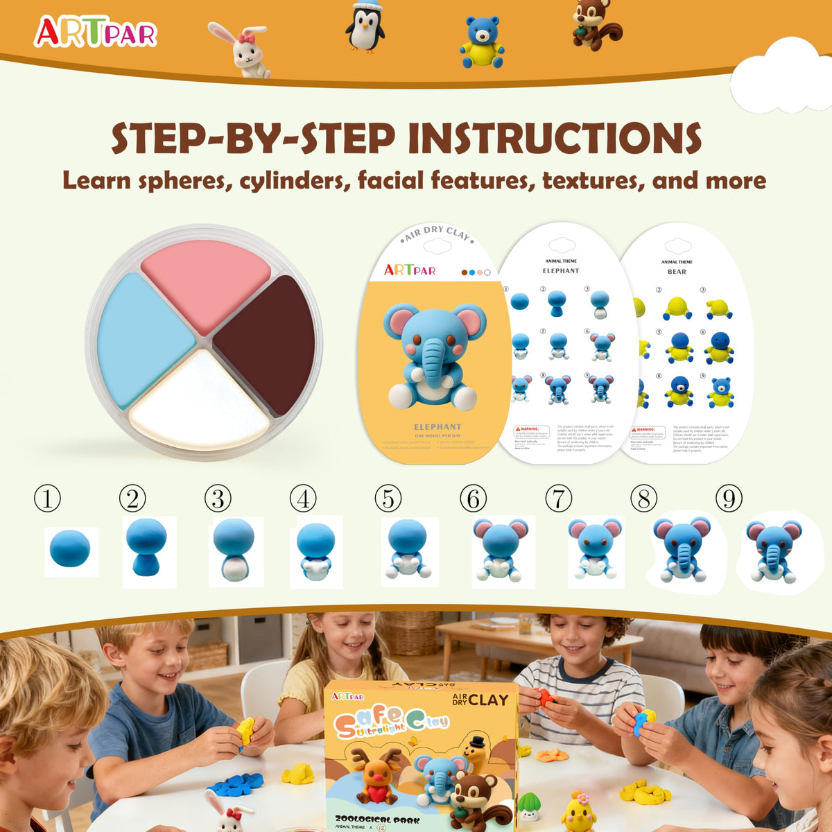 ARTPAR sculpting tools support precise detailing in kids' artwork.
