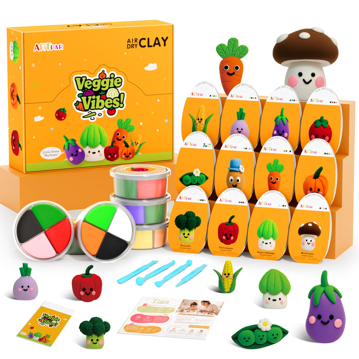 ARTPAR air dry clay kit vegetable creations showcasing 12 playful models for kids' creativity