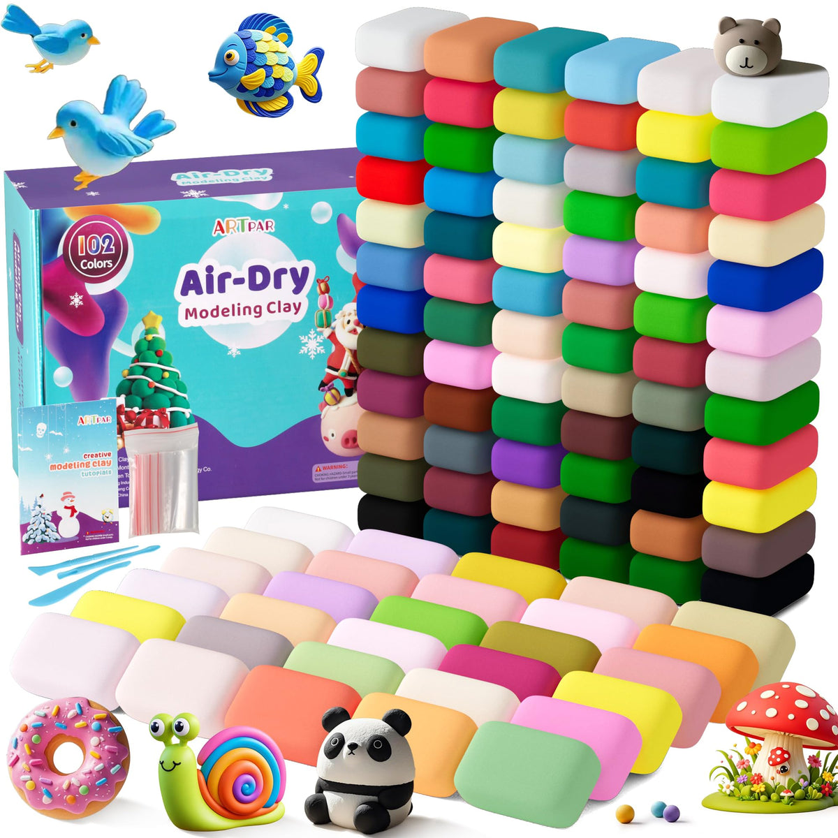 ARTPAR Air Drying Clay 102 Colors kit with storage bag for easy classroom art.