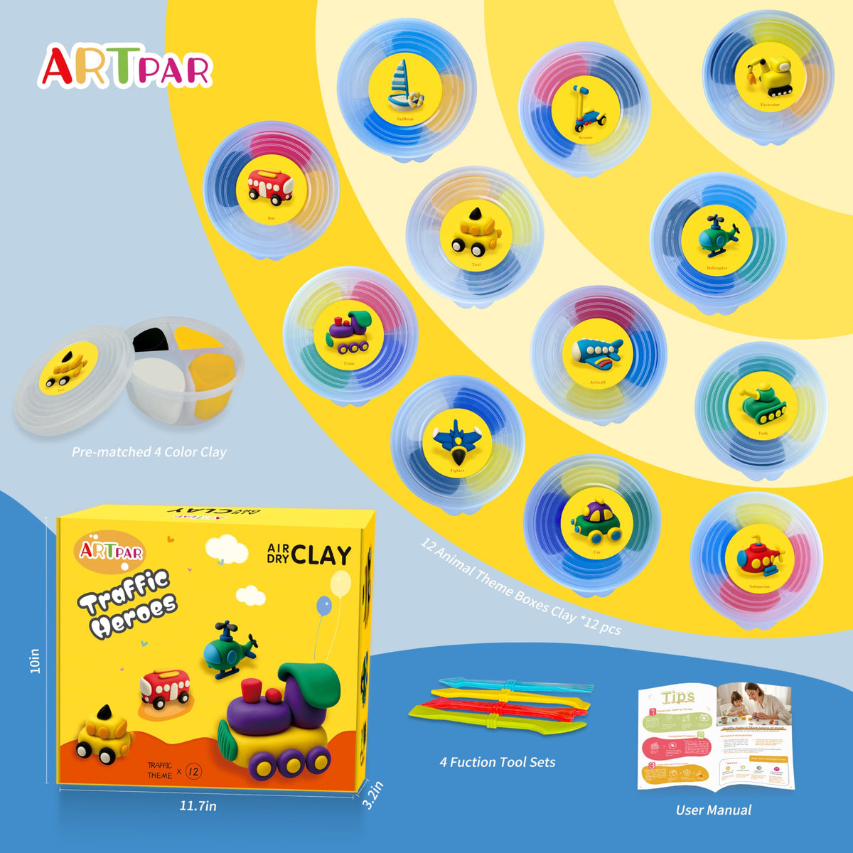 ARTPAR four vibrant colors clay set enabling color mixing and sculpture.
