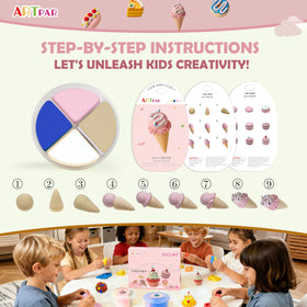 ARTPAR dessert-themed clay projects showcase cake and macarons for imaginative play.