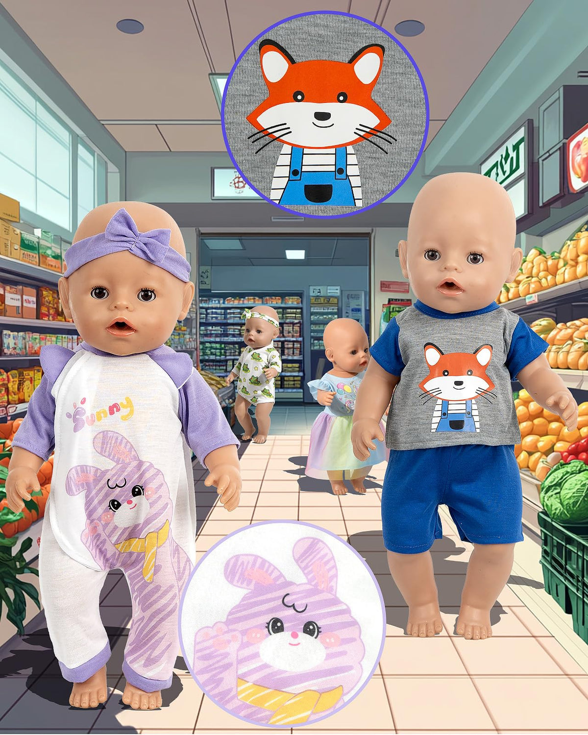 ARTST 8-piece fox dress provides vibrant color and easy pop-on style for 14-16 inch dolls